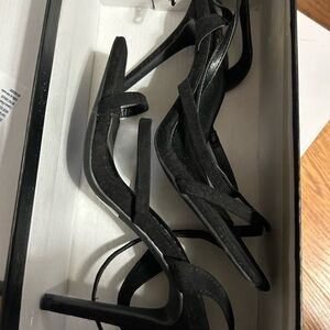Lulu's Black Strappy Suede High Heel Sandals